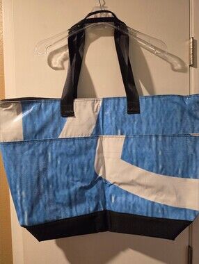 RAREFORM Upcycled Billboard Zippered Tote Bag Large Blue White